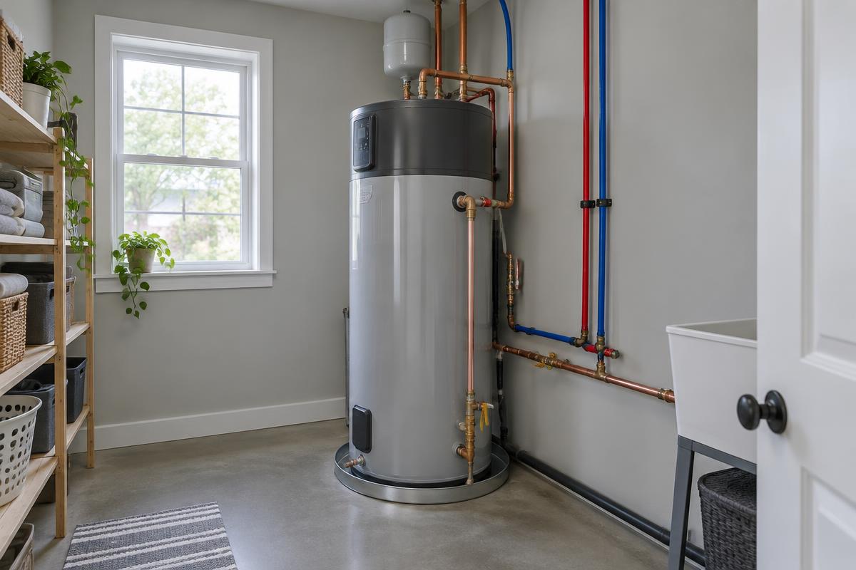 Residential water heater and plumbing connections